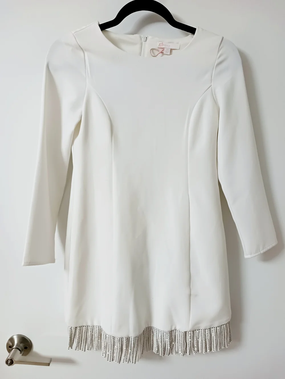 GB girls-White Long-Sleeve Mini Dress with Fringe Hem